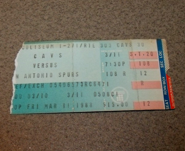 Cleveland Cavaliers 3/11/1988 Ticket Stub vs Spurs Ron Harper 24pt Hot Rod 24pt