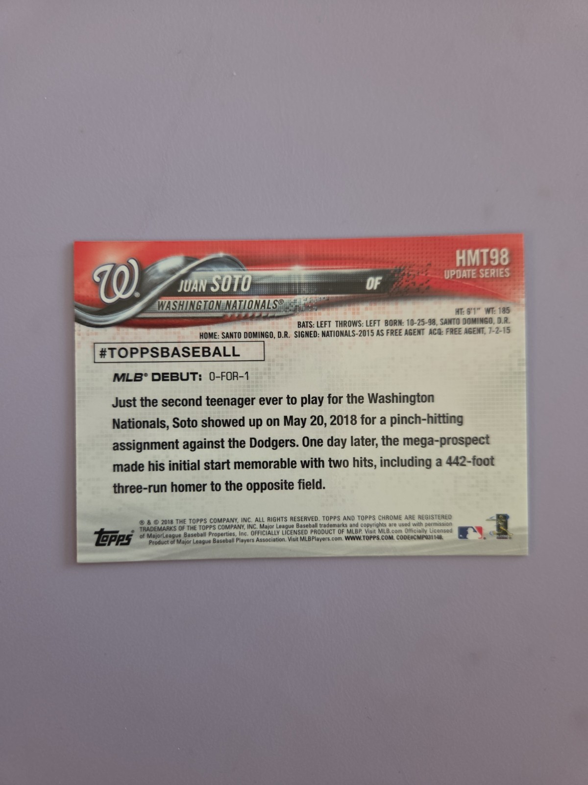 2018 Topps Chrome Update – Rookie Debut Juan Soto #HMT98 (RC)