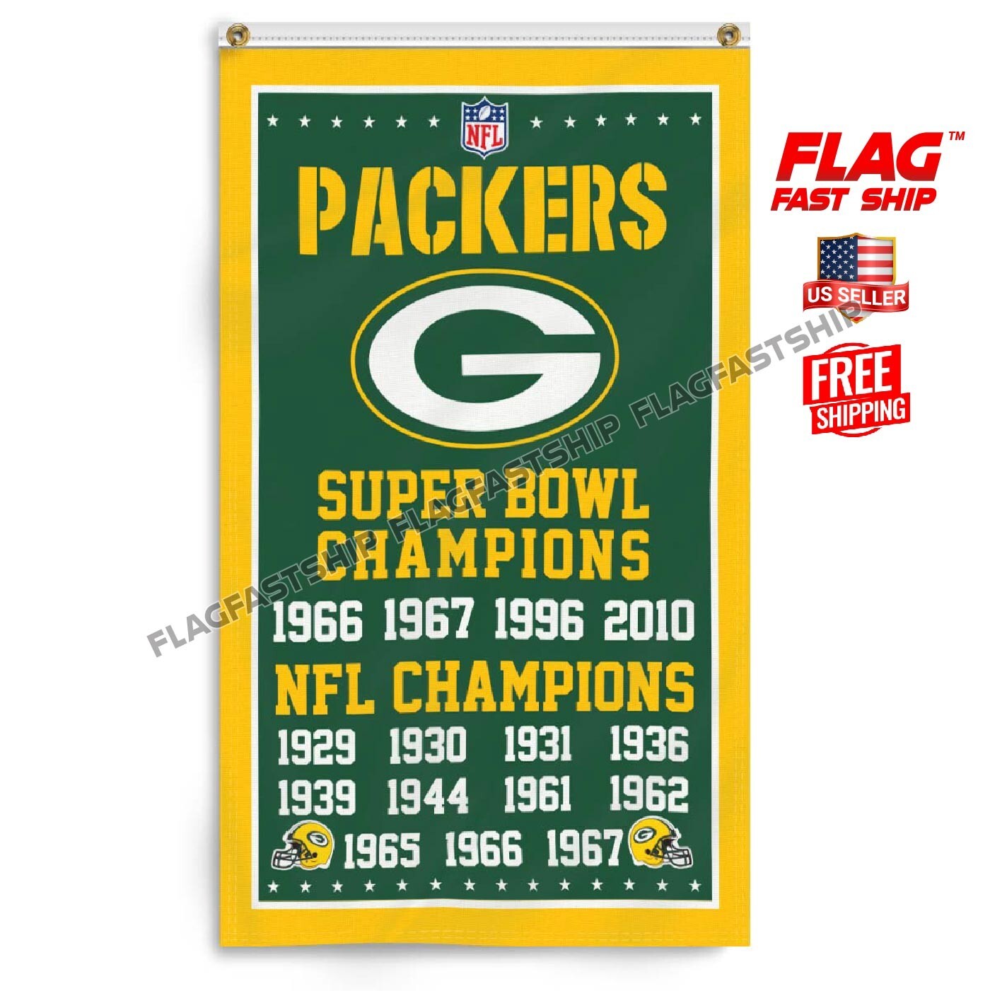 Green Bay Packers 3×5 ft Banner Rodgers NFL Super Bowl Champions FREE Shipping