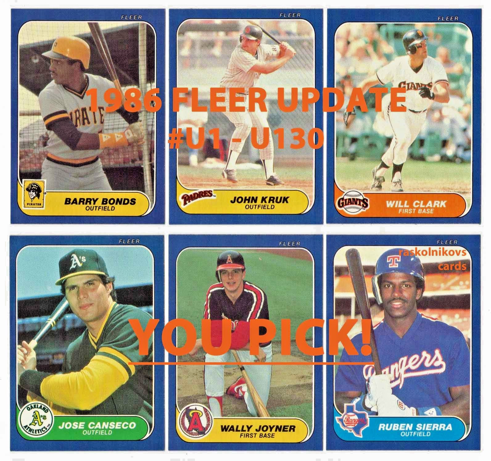 1986 Fleer UPDATE #U1-U132 Complete Your Set $2 or 2 Card Minimum YOU PICK!
