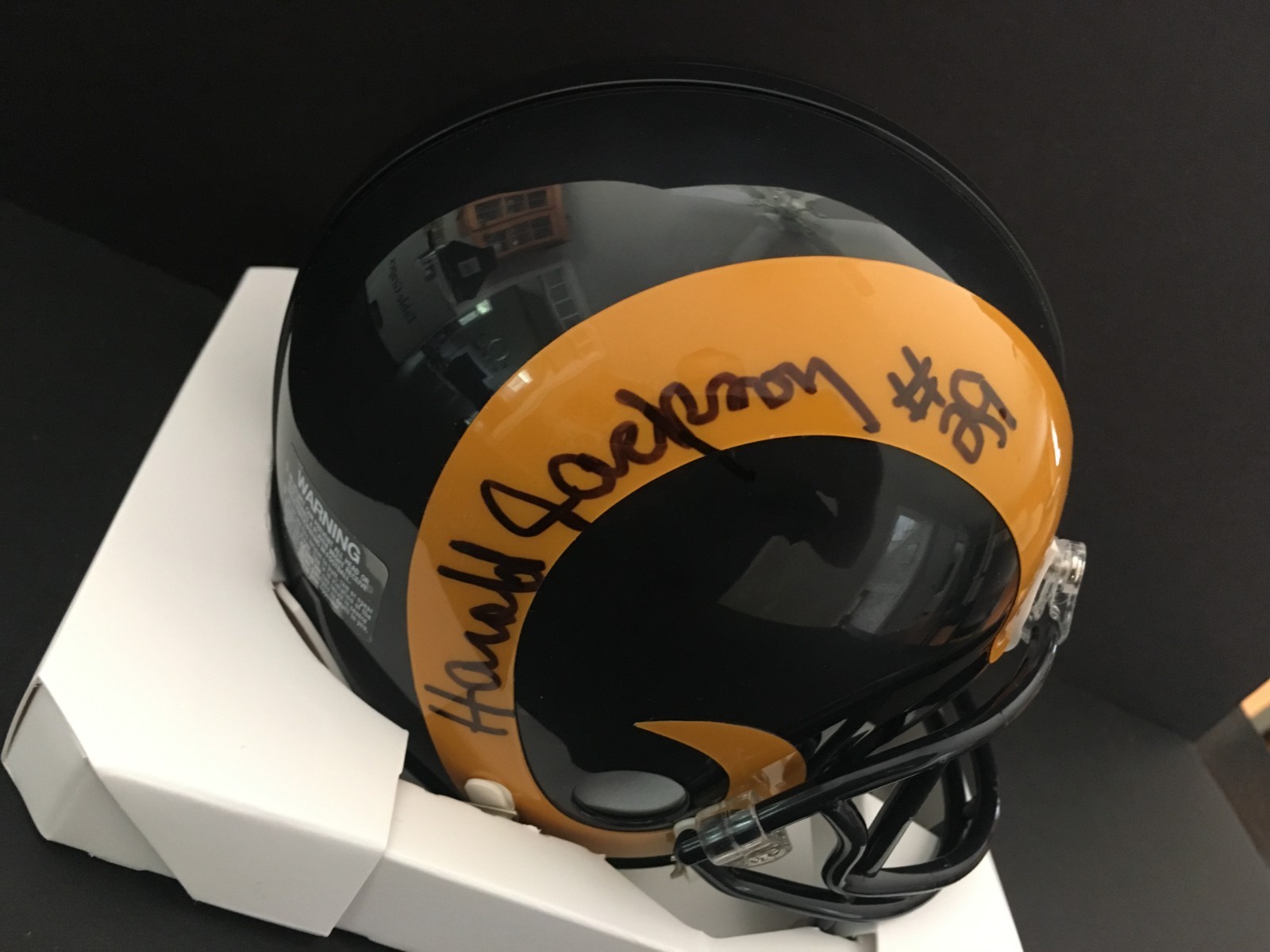 HAROLD JACKSON AUTOGRAPHED L.A. RAMS MINI HELMET J.S.A.