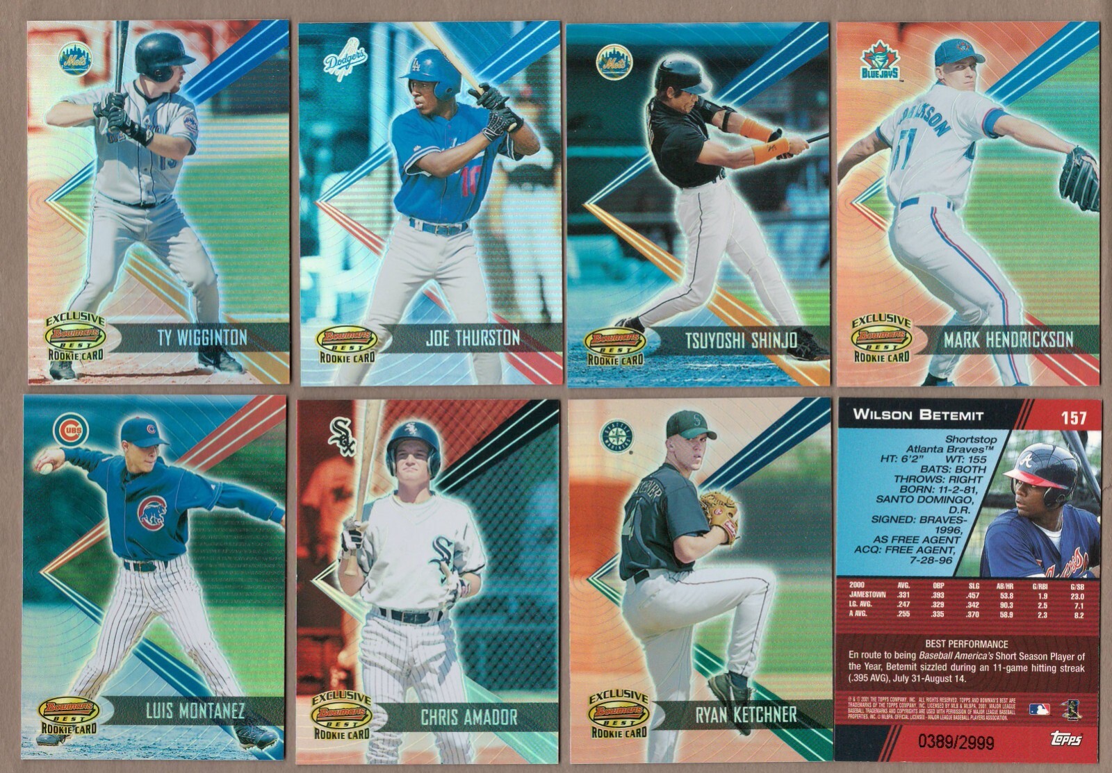 2001 Bowman’s Best SP Single Cards Shortprint #151-200 RC Rookie Card #/2999