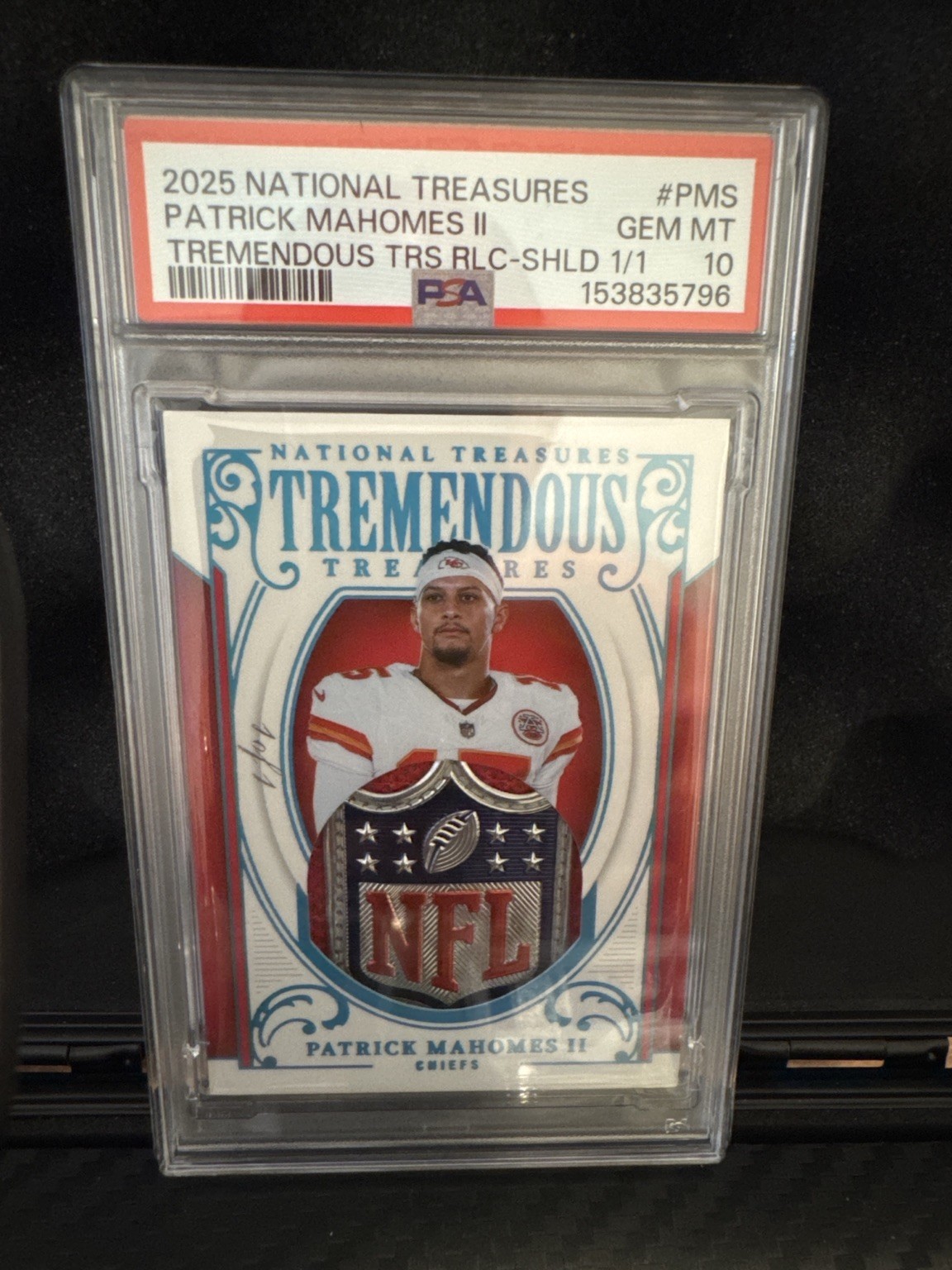 2025 National Treasures Patrick Mahomes NFL Shield 1/1 PSA 10 GEM MINT