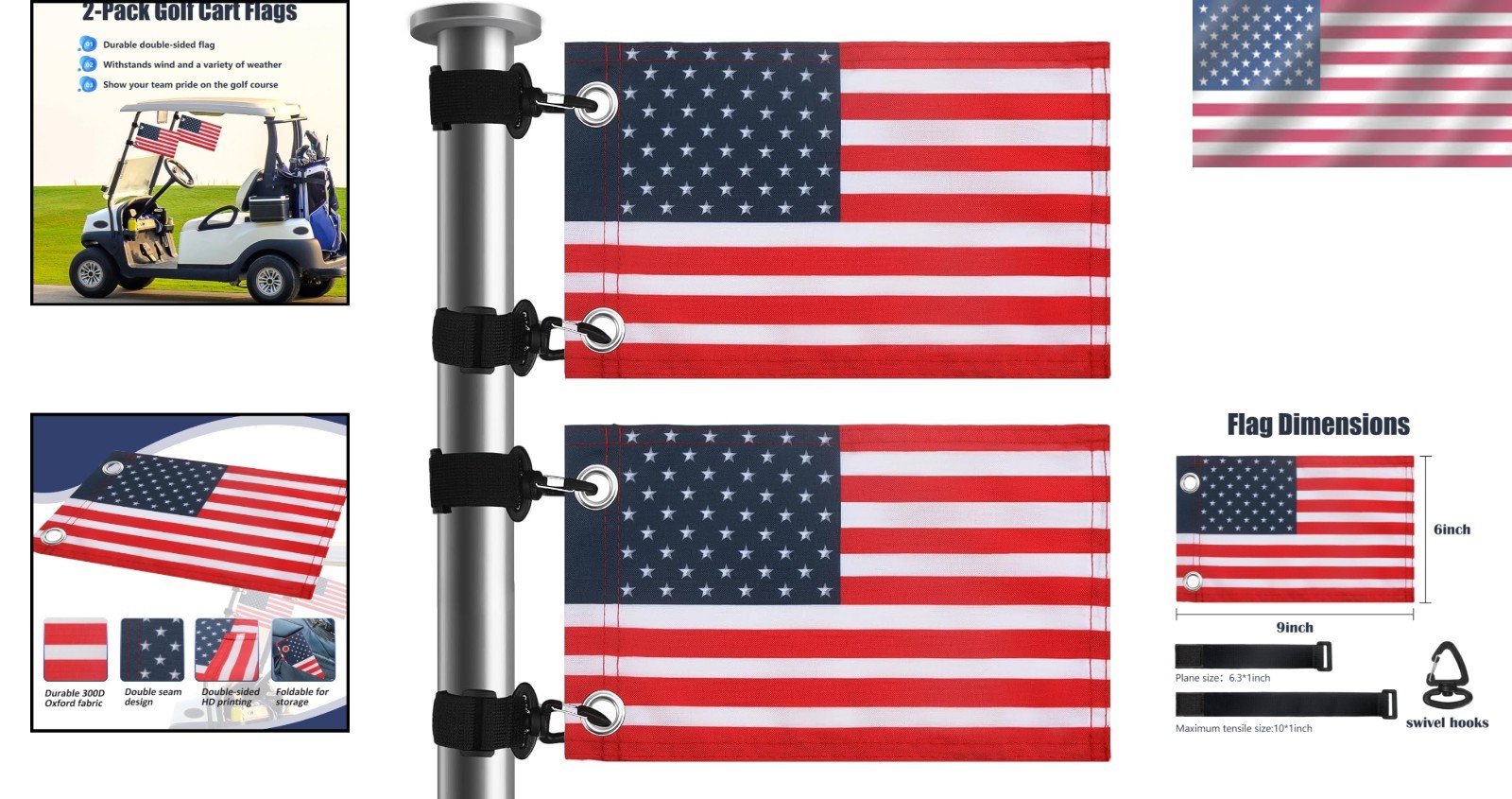 Compact 6″ x 9″ American Flags for Golf Carts – Easy Installation Accessories