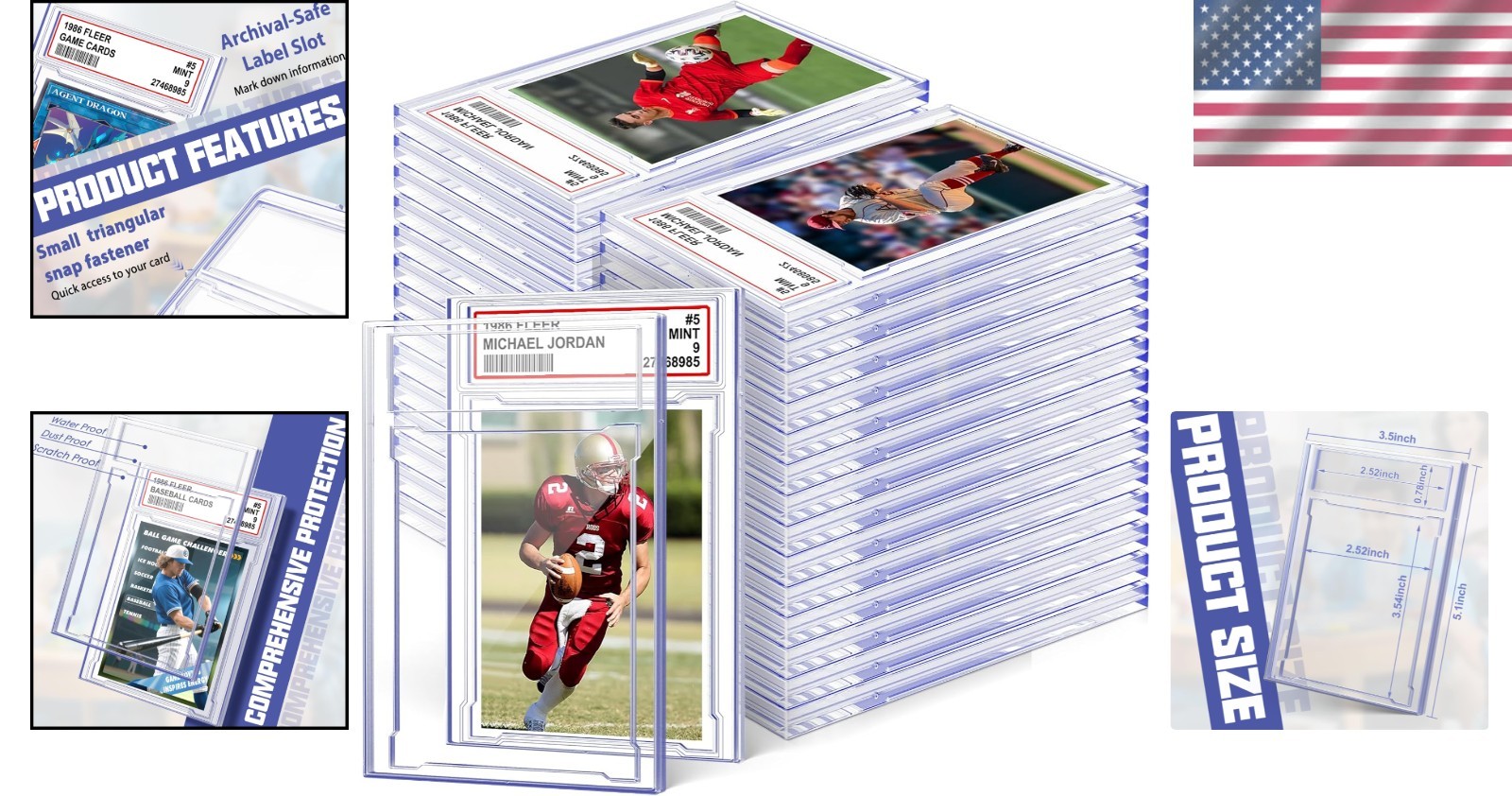 Acrylic Baseball Card Display Case, 50 Pcs
