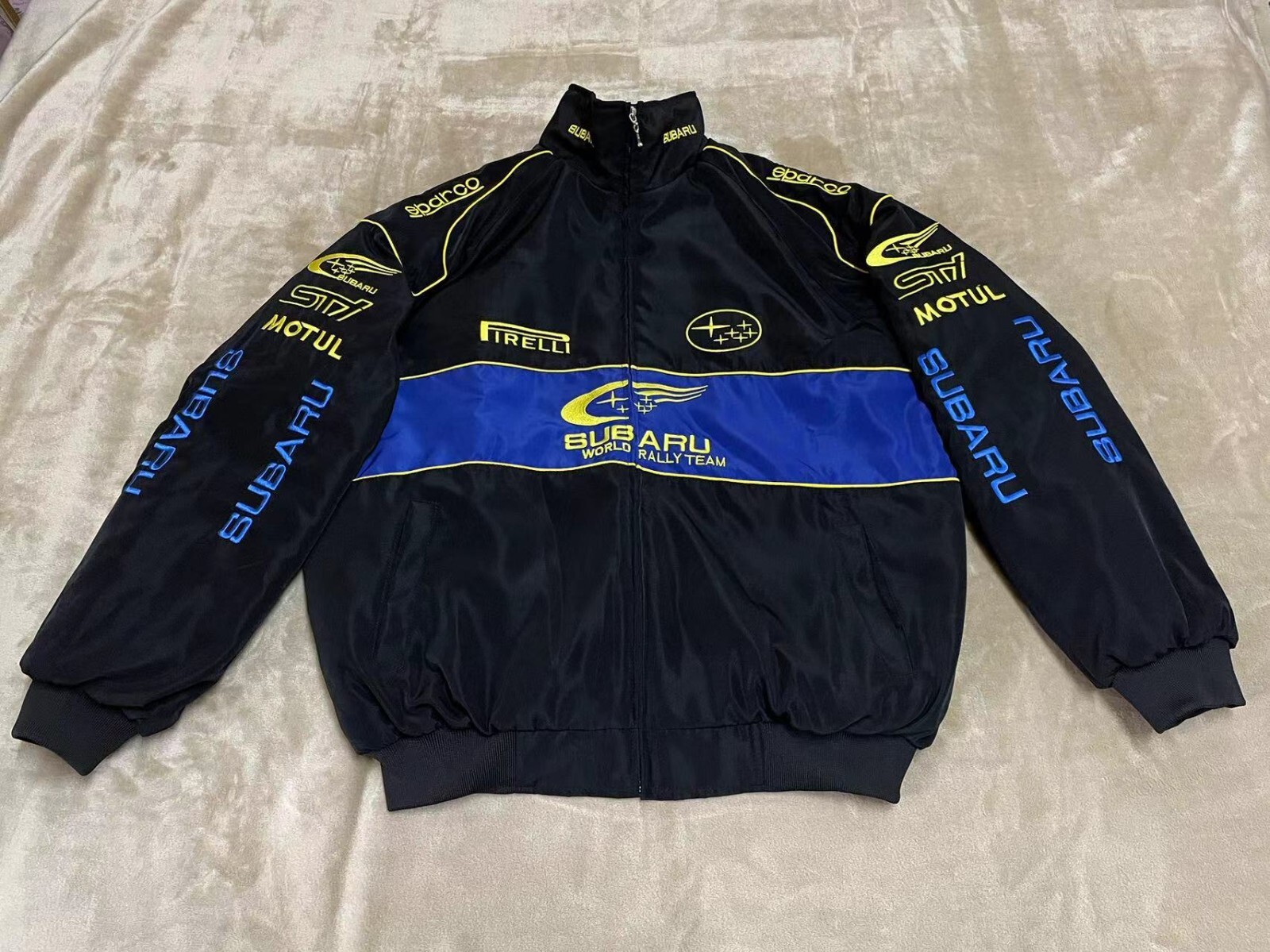 Unisex Adult Racing Jacket Embroidered Patches Cotton Padded Subaru M-2XL