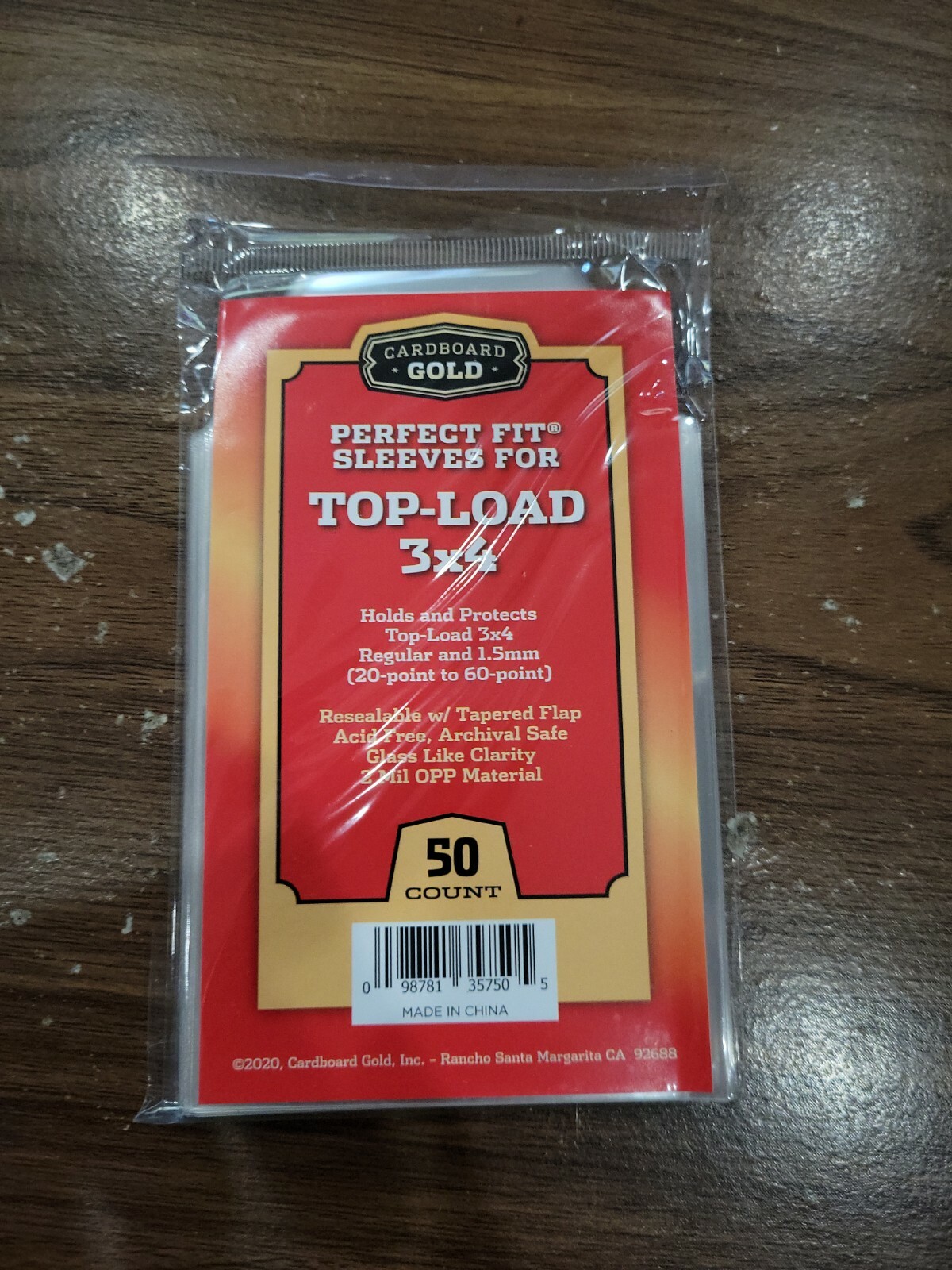 Cardboard Gold Perfect Fit Sleeves For Top-Load 3×4 (20pt to 60pt) 50 ct