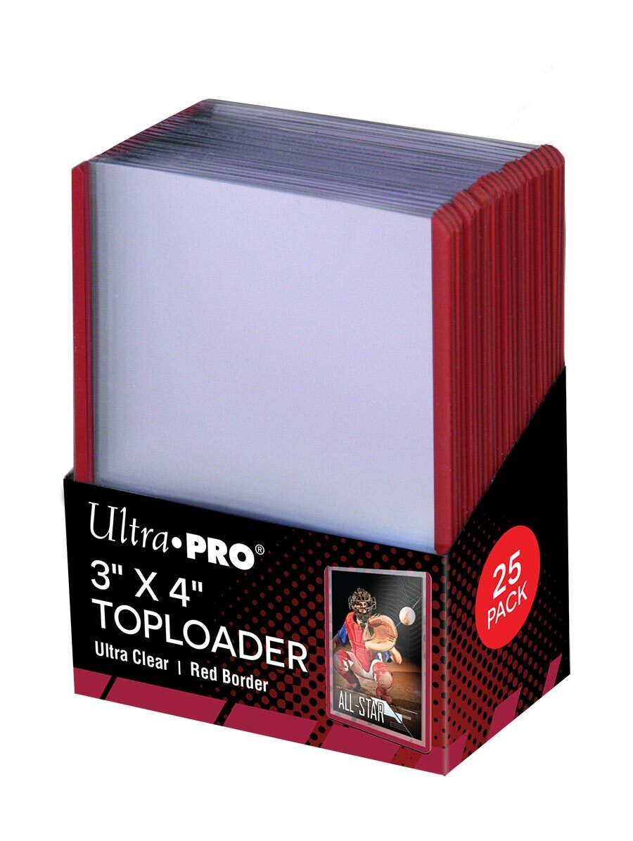 (25-Pack) Ultra Pro Red Border Toploaders 3×4 Topload Trading/Art Card Holders