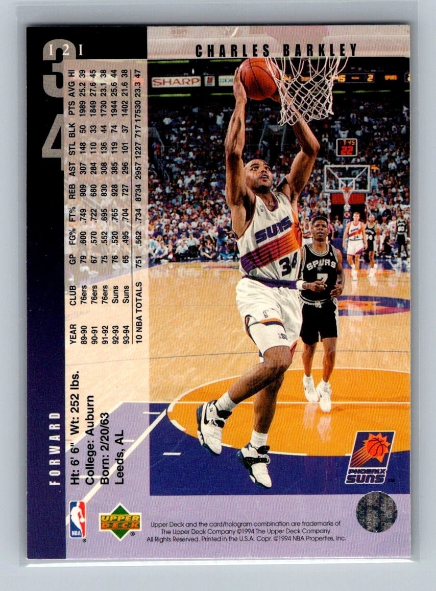 1994-95 Upper Deck Charles Barkley #121 All Star Class NBA Phoenix Suns HOF Card