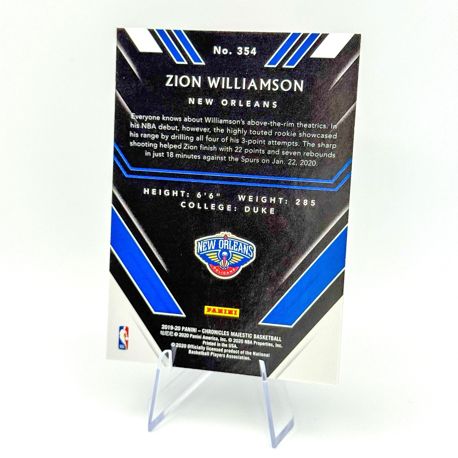 Zion Williamson (RC) 2019-20 Chronicles Majestic Blue /99 Rookie #354 Pelicans