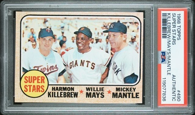 1968 Topps #490 “Super Stars” w/ Mickey Mantle & Willie Mays – PSA Authentic