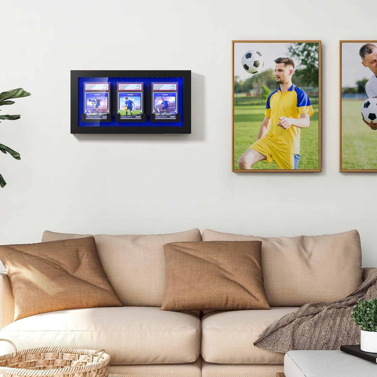 Trading Cards with LED Lighted Wall Mount 3 Graded Sport Card Display Case fo…