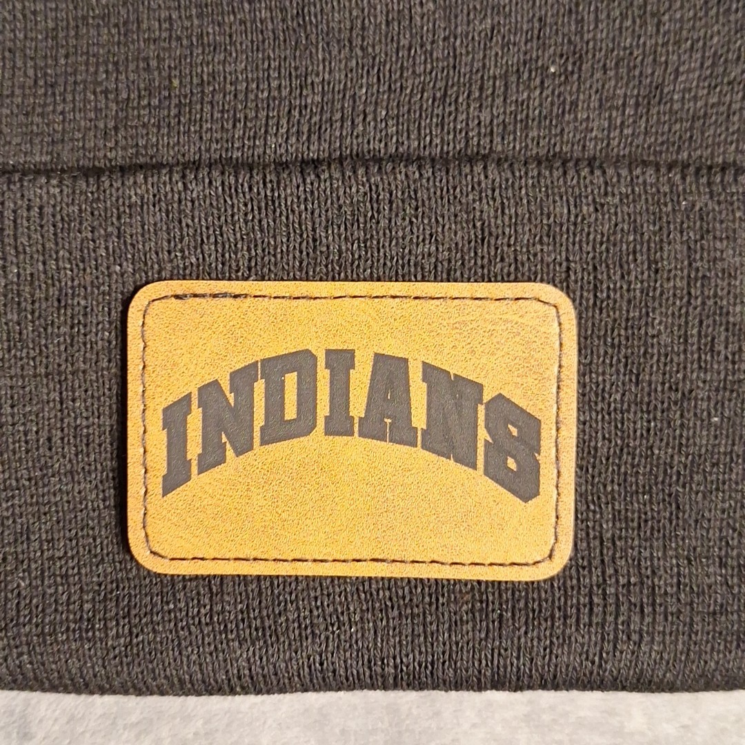 Cleveland Indians Leather Rectangle Patch Black Beanie Cap MLB