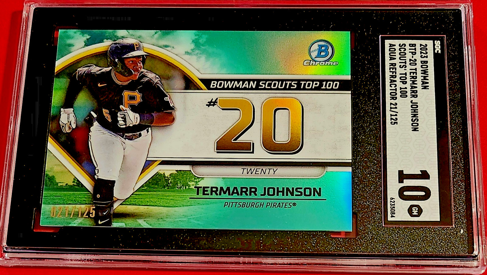 TERMARR JOHNSON RC SGC 10 2023 Bowman Scouts Top 100 Aqua Ref