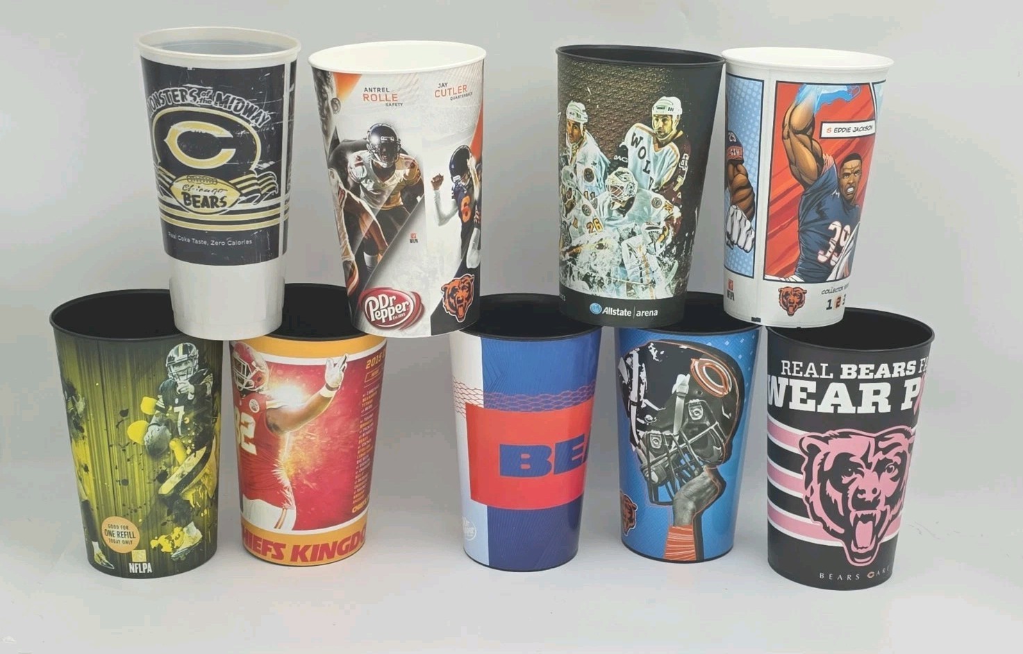 NFL & NHL Sports Collector’s Drinking Cups Lot Of Nine Clean Good Condition.