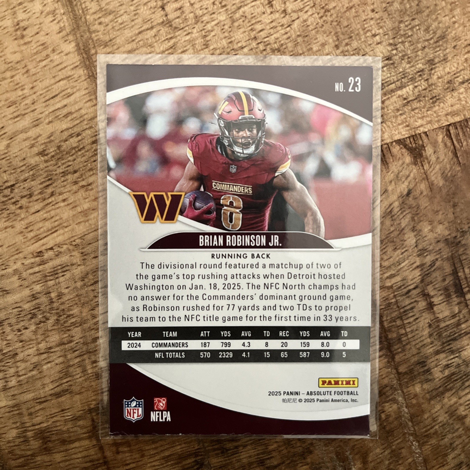 Panini 2025 Absolute Brian Robinson Jr. #23 Washington Commanders Football