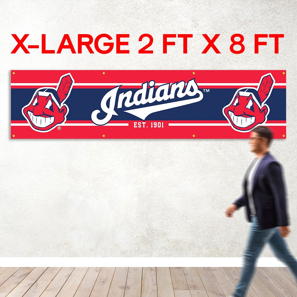 Cleveland Indians Flag 2×8 FT Large Banner Flag Logo Grommets MLB FREE Shipping