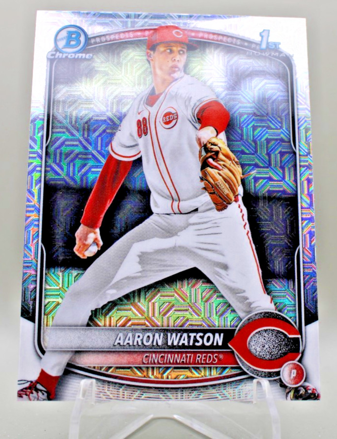 2025 Bowman Draft Chrome – #BD-193 Aaron Watson Mojo Refractor Reds