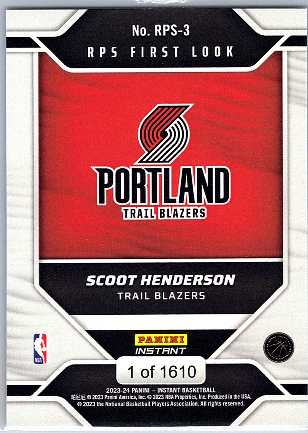 2023-24 Panini Instant NBA RPS First Look #RPS-3 Scoot Henderson RC