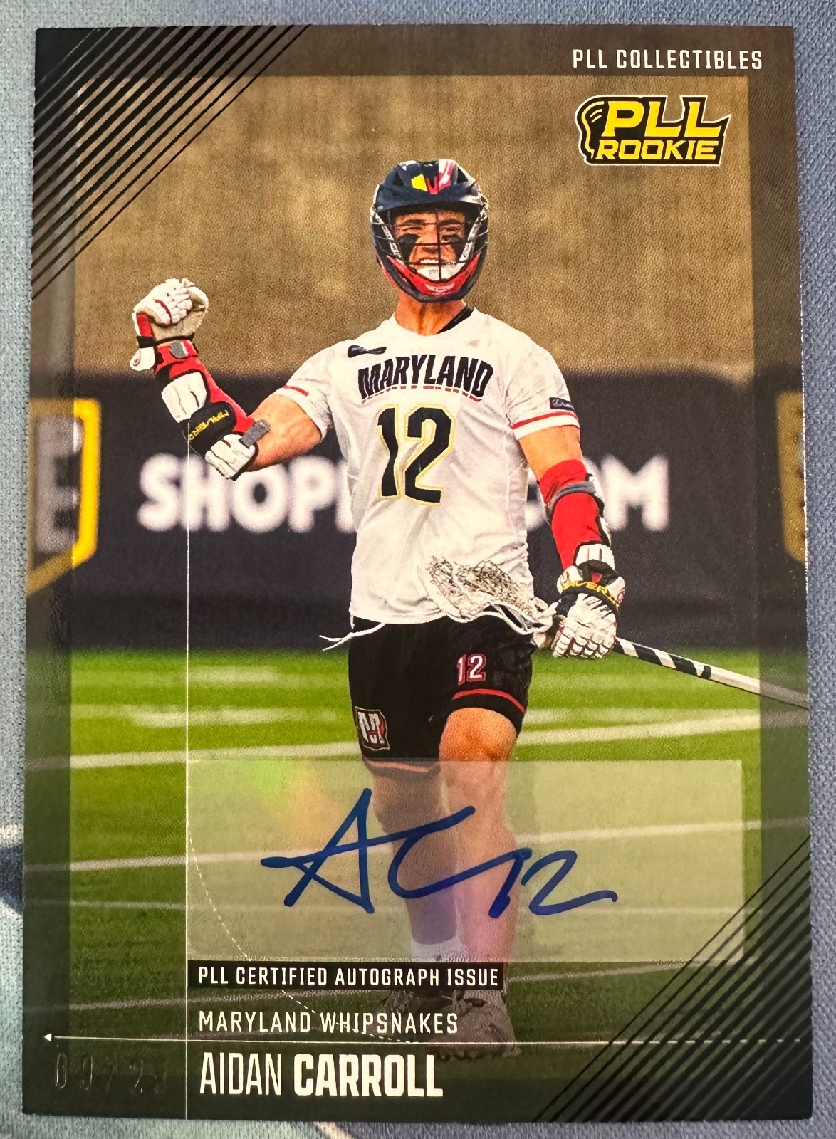 AIDAN CARROLL 2026 PREMIER LACROSSE PLL FIELDSIDE II RC BLACK AUTO #08 #09/25