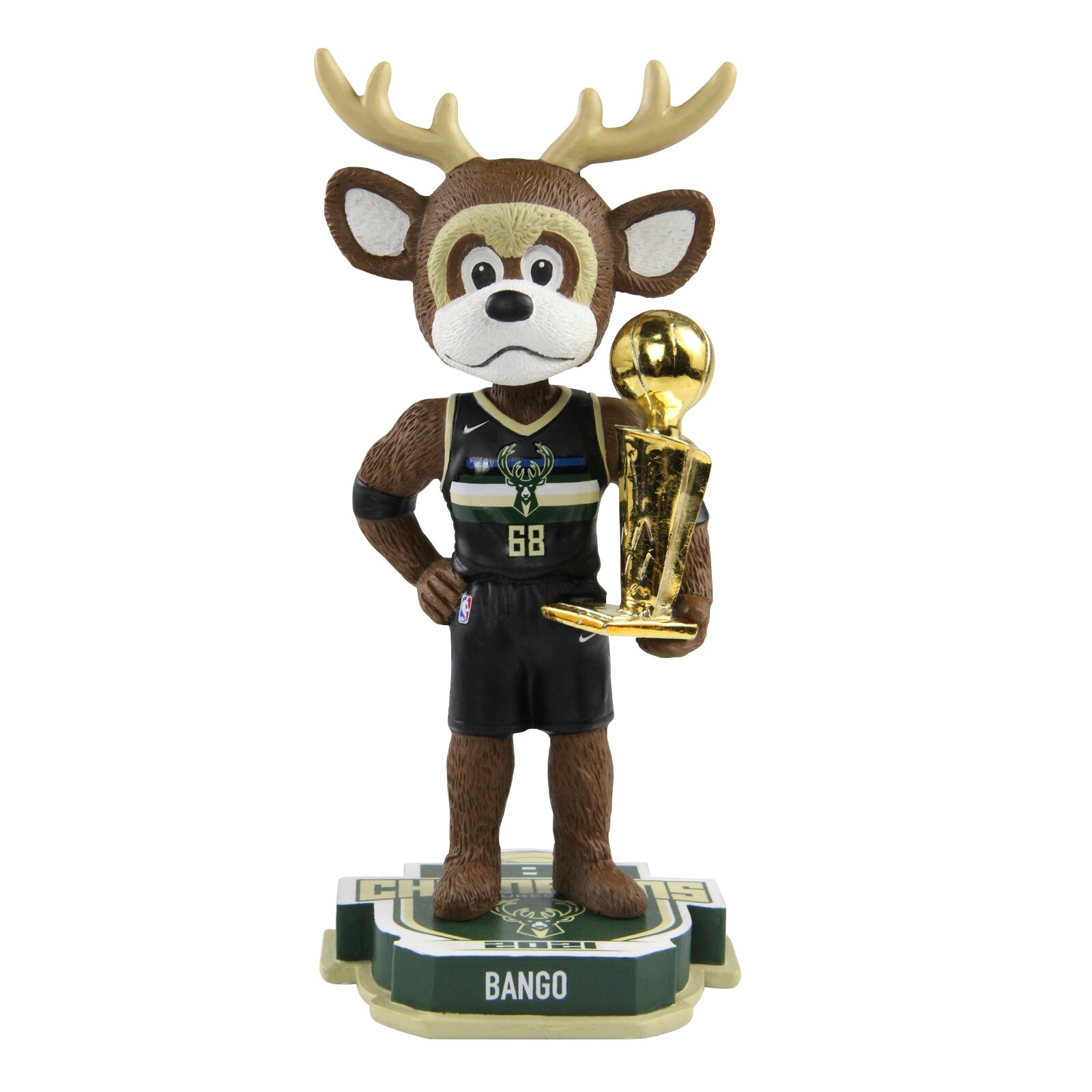 Bango Milwaukee Bucks Mascot 2021 NBA Champions Black Jersey Bobblehead NBA