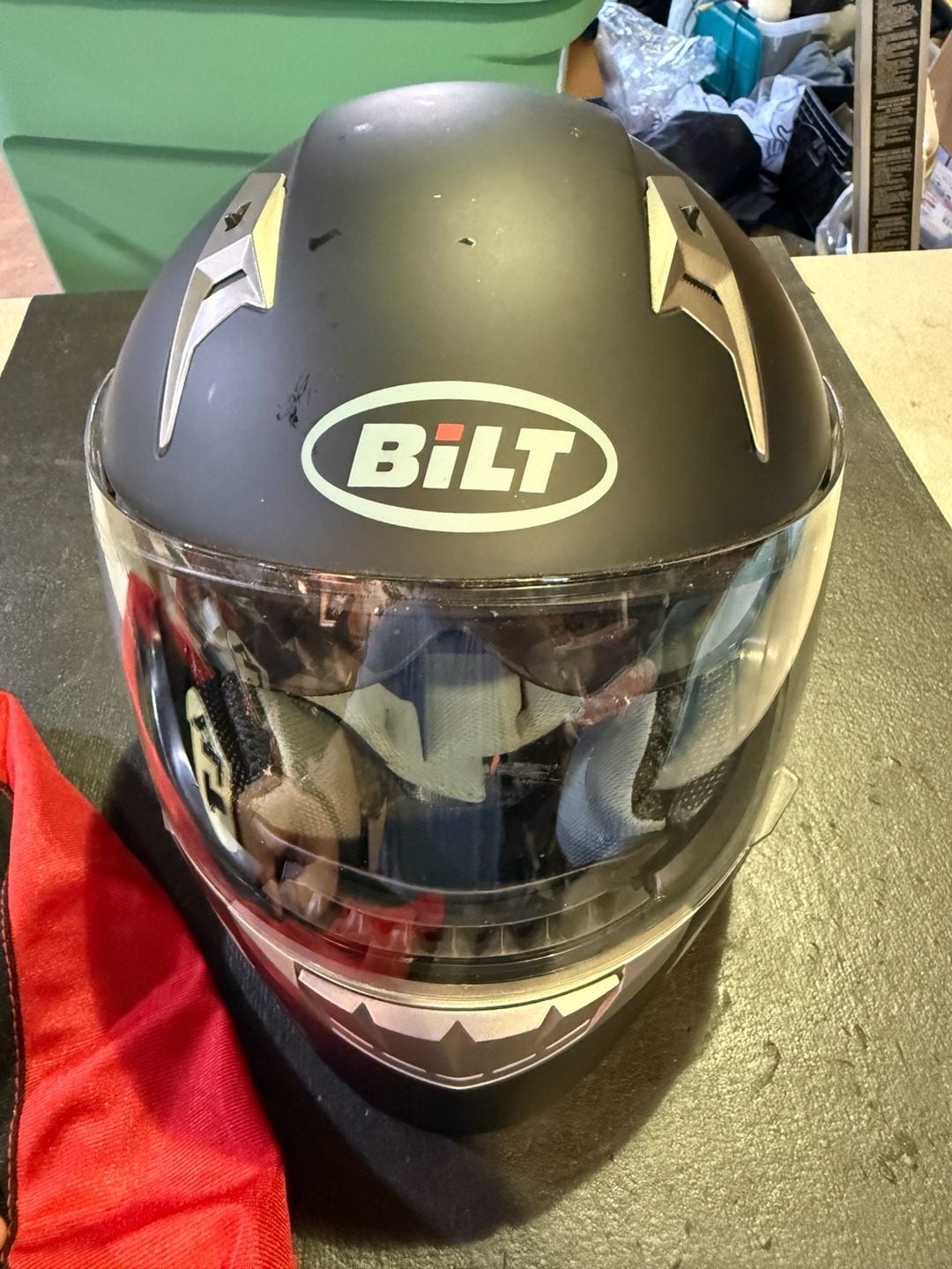 Bilt Full Face Motorcycle Helmet with Drop-Down Sun Visor Matte Black Size M(X)
