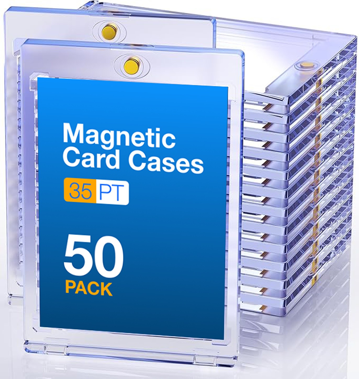 50 Pack Magnetic Trading Sports Card Holders 35pt One-Touch Hard UV Protection