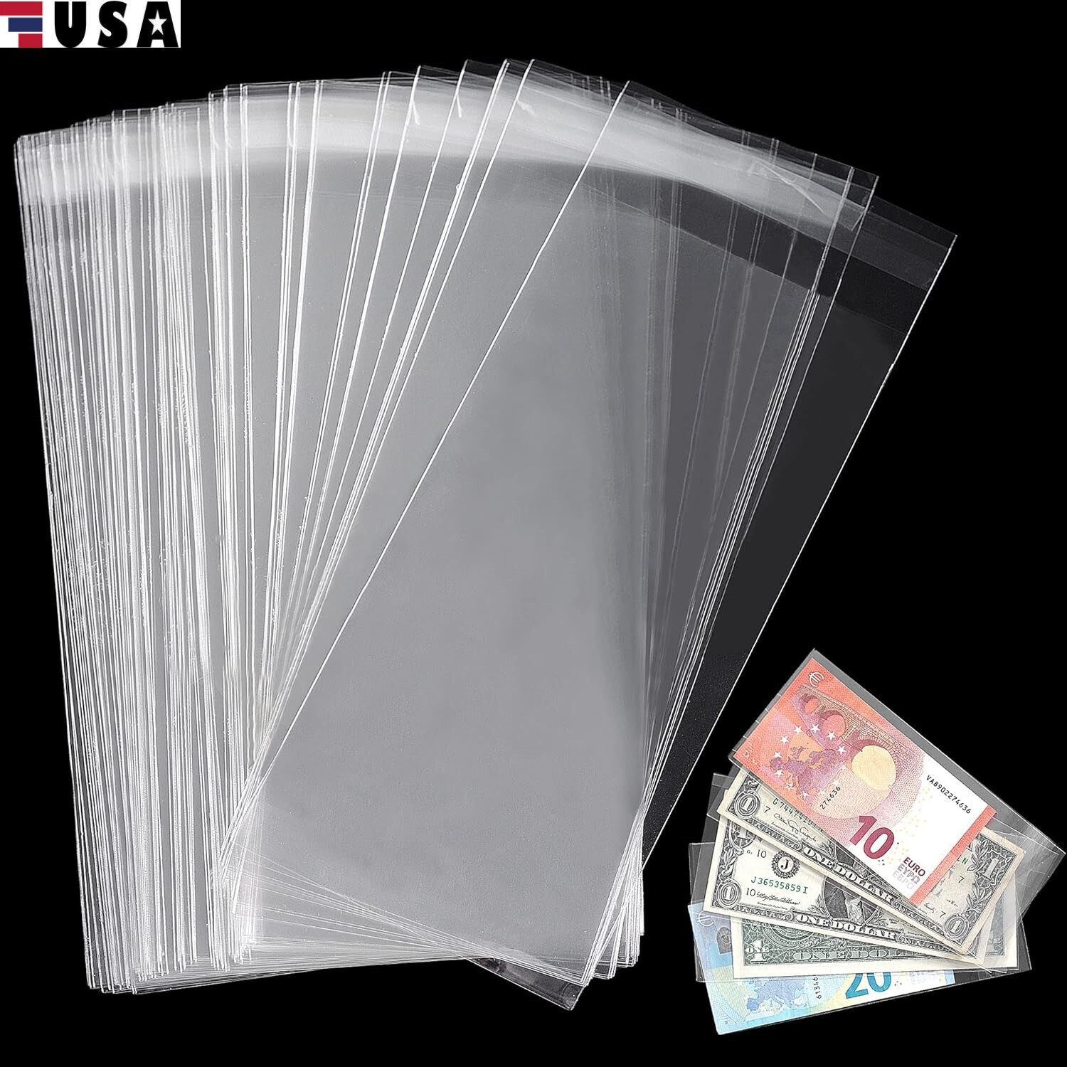200Pcs Currency Sleeves Paper Money Bill Holder Banknote Storage Protector Case