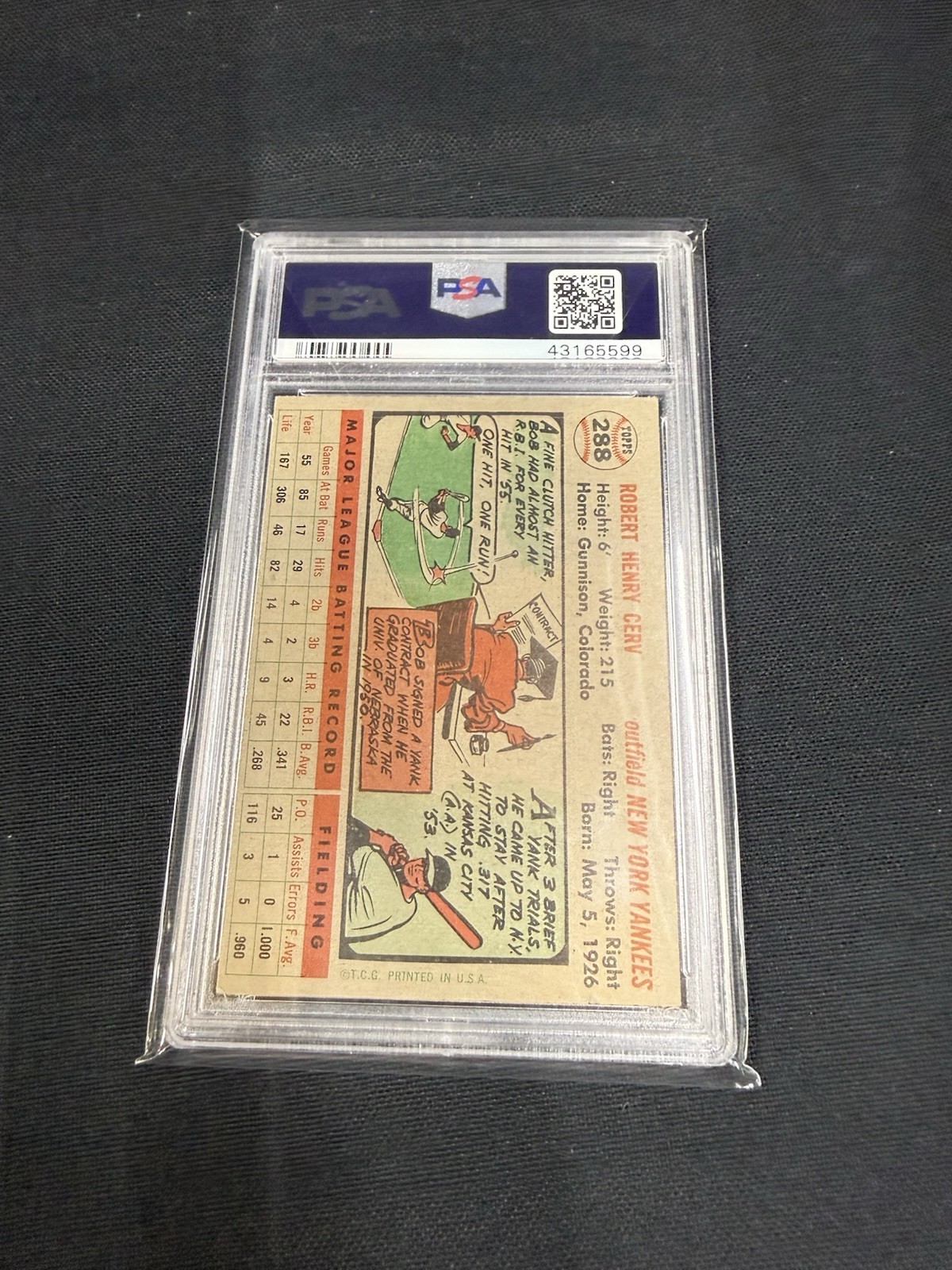 1956 Topps – Bob Cerv #288 PSA 6 EX-MT