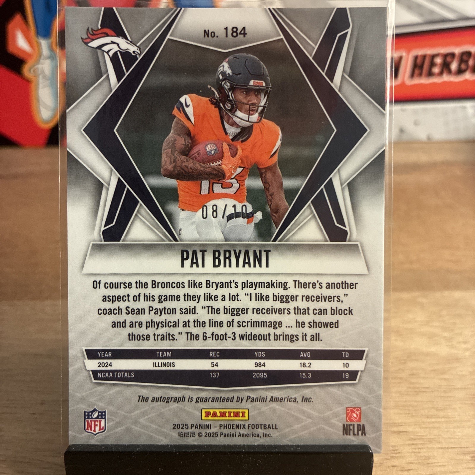 PAT BRYANT AUTO /10 2025 PANINI PHOENIX GOLD PANDORA REFRACTOR ROOKIE BRONCOS