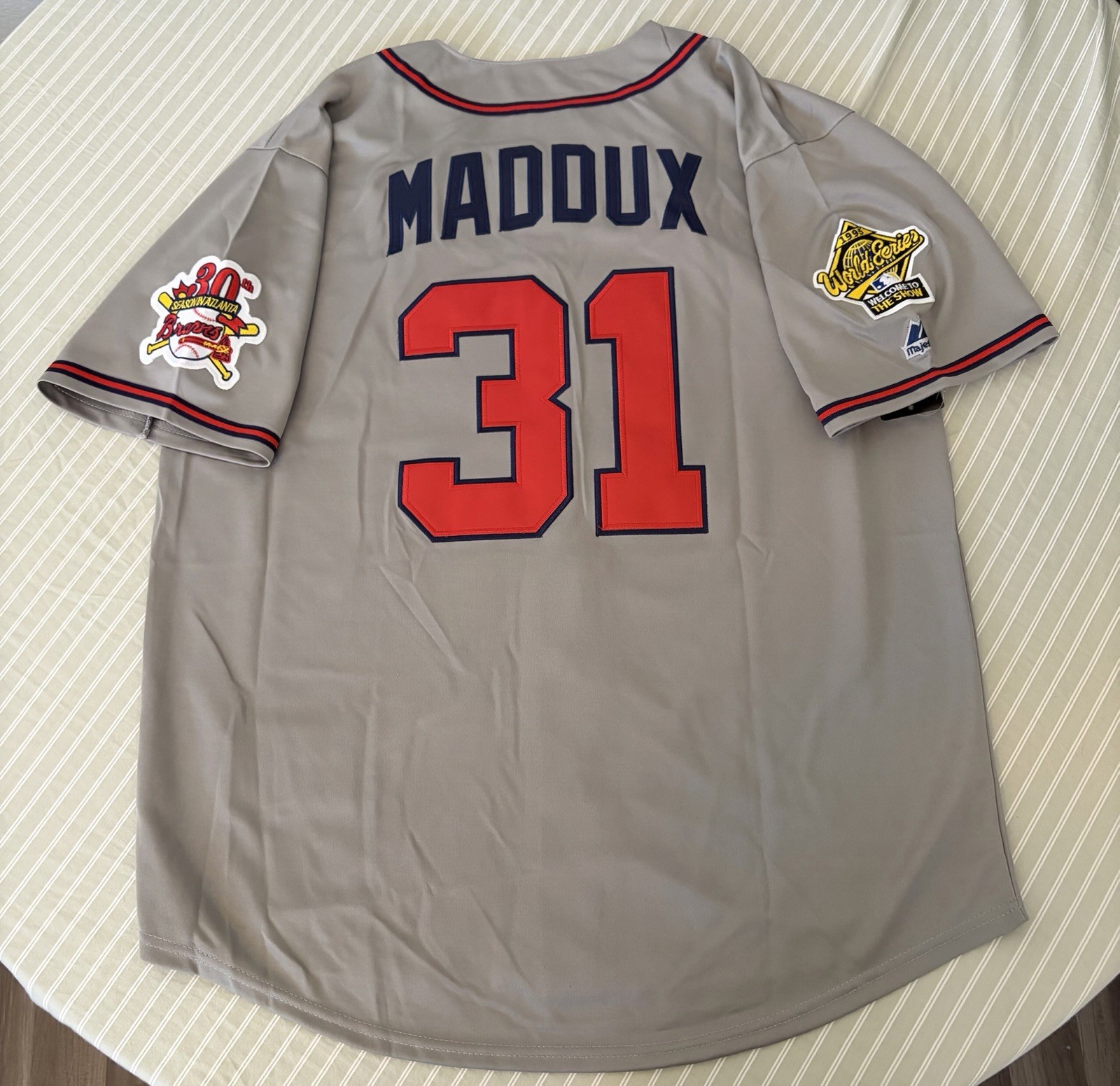 NWT Greg Maddux Atlanta Braves 1995 World Series Grey Jersey Men’s