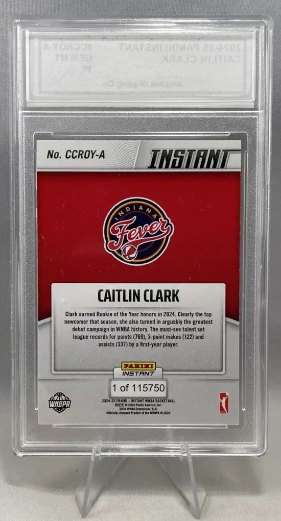 Caitlin Clark Rookie Set Graded Gem Mint 10 Panini Instant & Rookie of the Year