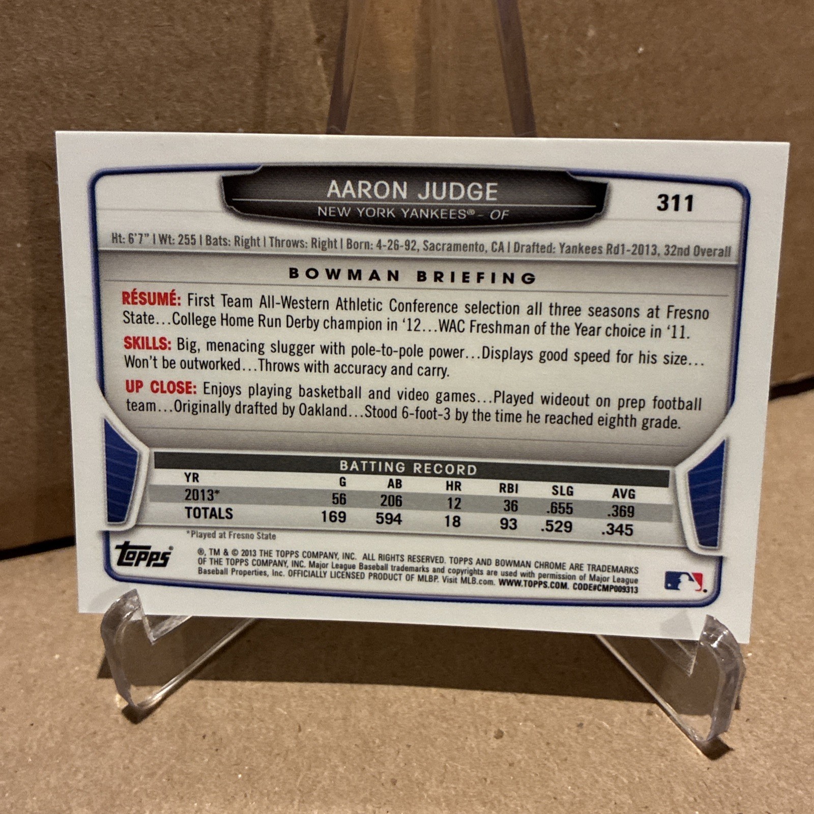 2013~Bowman Chrome~**Aaron Judge** Mini-RC!