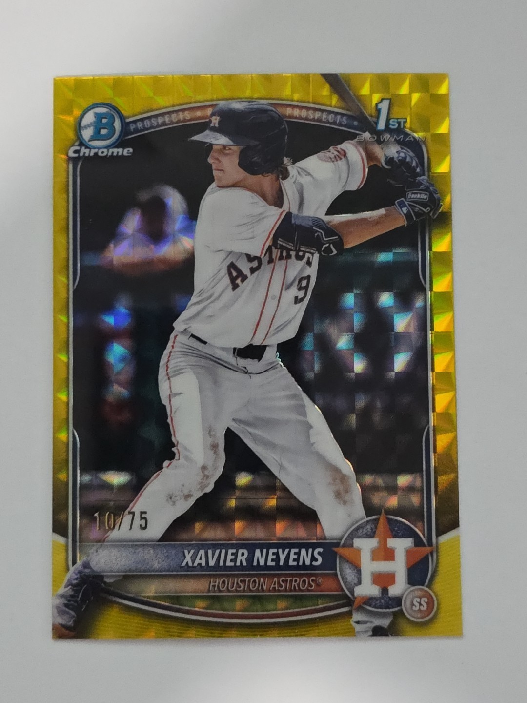 Xavier Neyens 2025 Bowman Draft Chrome 1st Yellow Geometric Refractor /75 Astros