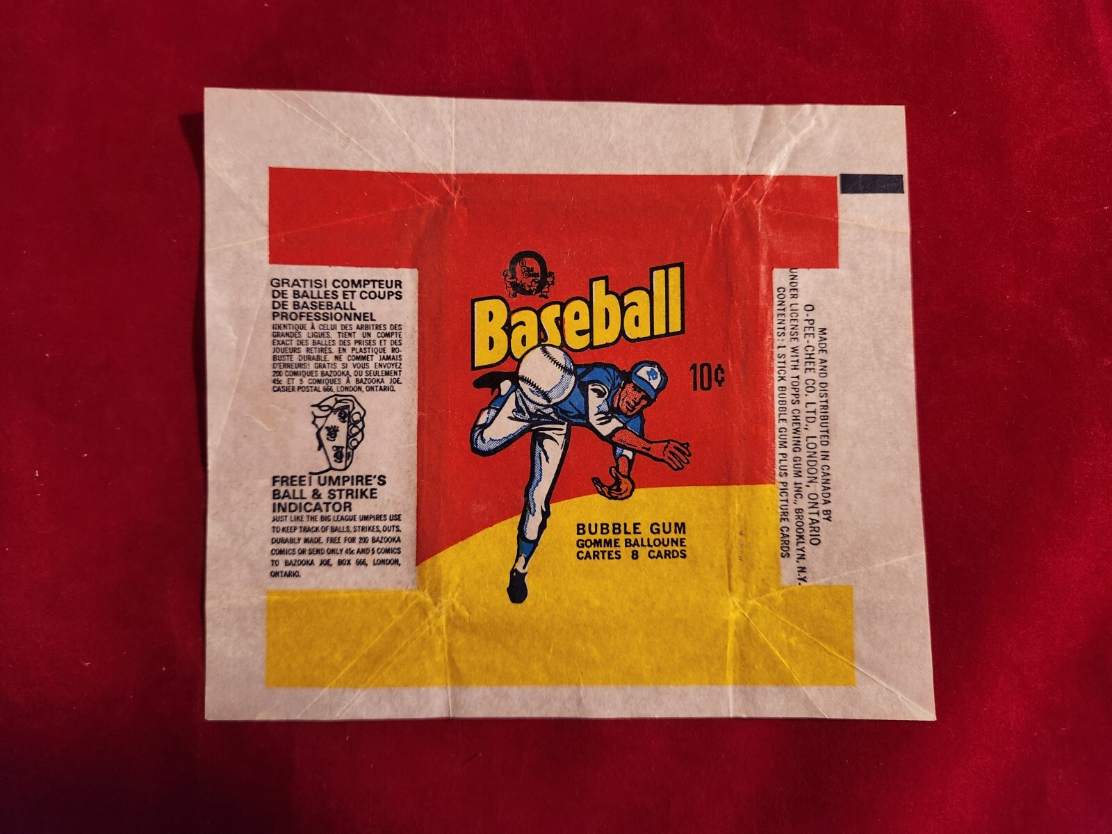 ⚾1975 OPC O-Pee-Chee Baseball Wax Pack Wrapper 4.2⚾ Umpire Ball & Strike Version