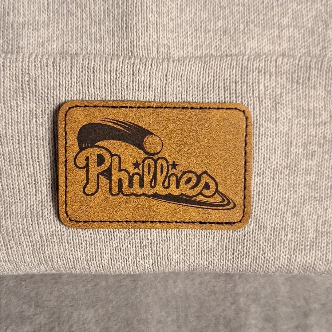 Philadelphia Phillies Leather Rectangle Patch Gray Beanie Cap MLB