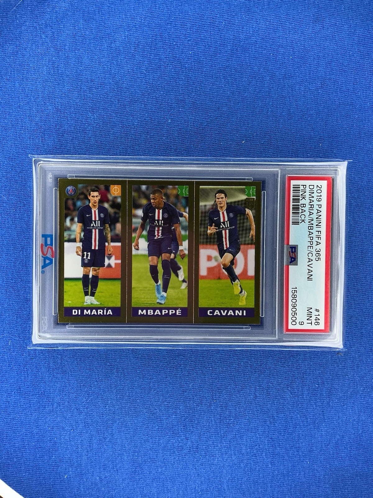 151131601 Dimaria Mbappe Cavani 2019 Panini FIFA 365 #146 Pink Back PSA 9