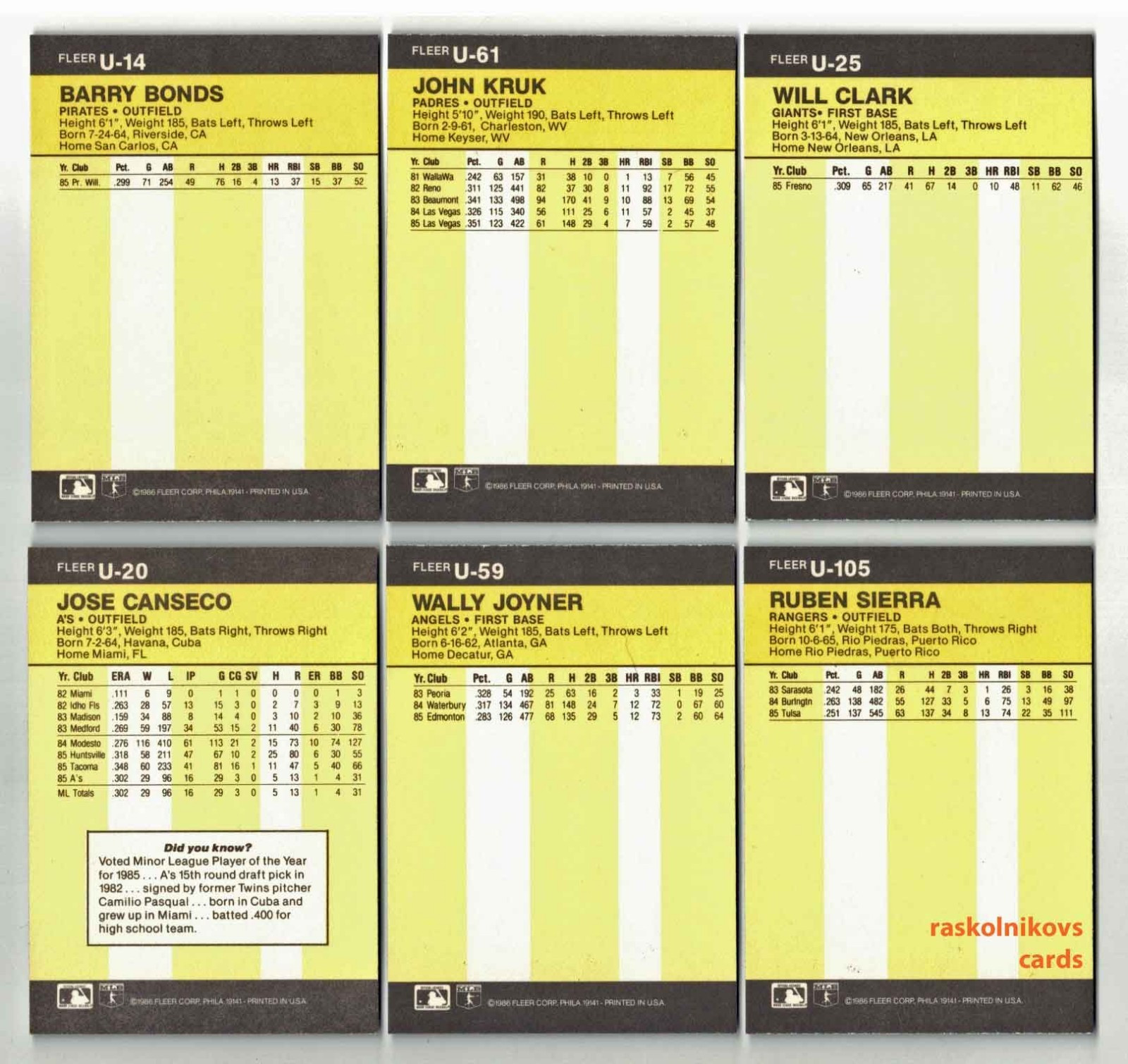1986 Fleer UPDATE #U1-U132 Complete Your Set $2 or 2 Card Minimum YOU PICK!