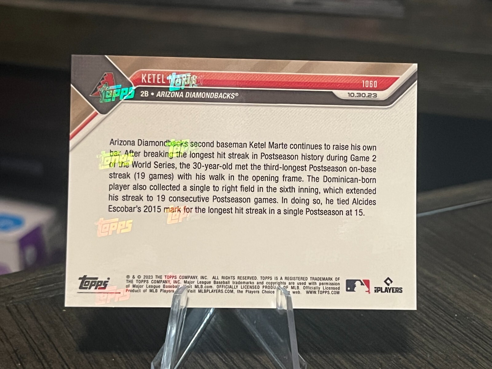 2023 WS MLB Topps NOW 1060 KETEL MARTE 19GM ON BASE STREAK DIAMONDBACKS Red /10