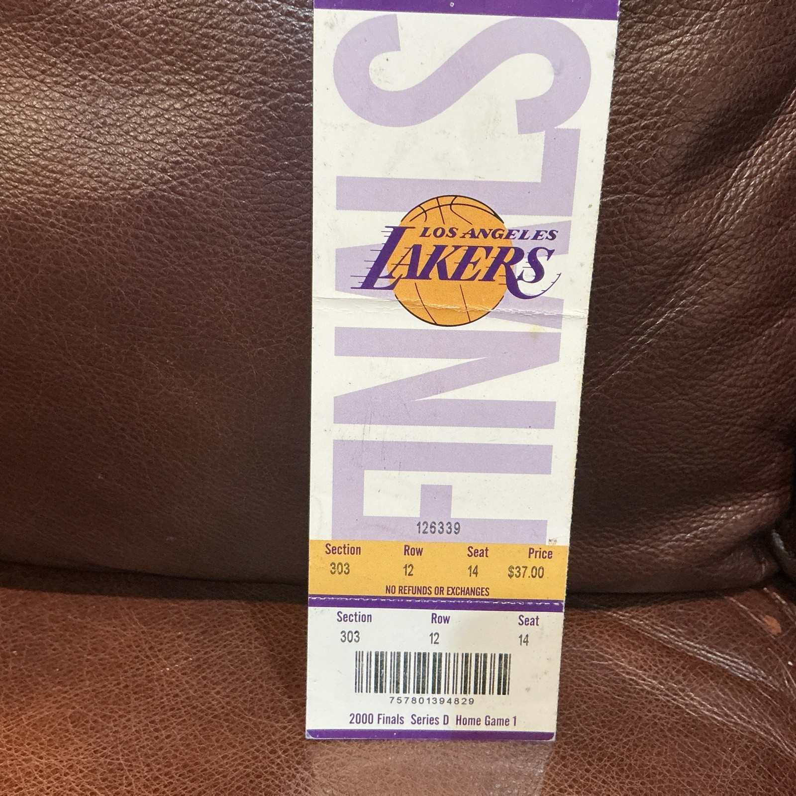 KOBE BRYANT NBA FINALS DEBUT FULL TICKET 2000 LAKERS PACERS GAME 1