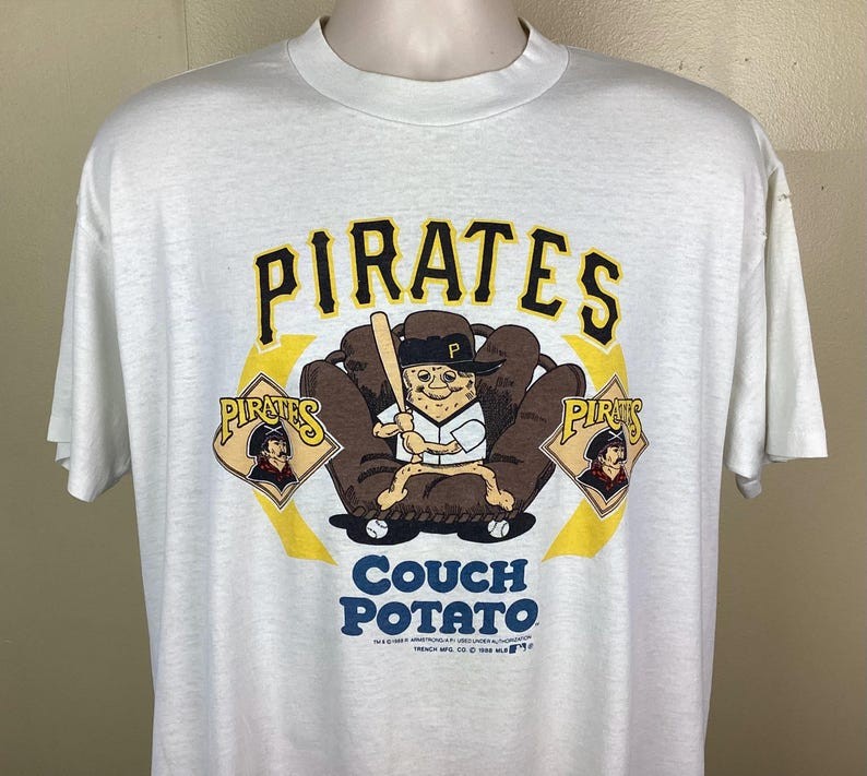 Rare 1988 Pittsburgh Pirates Couch Potato T-Shirt White Unisex tee Vtg HN6512