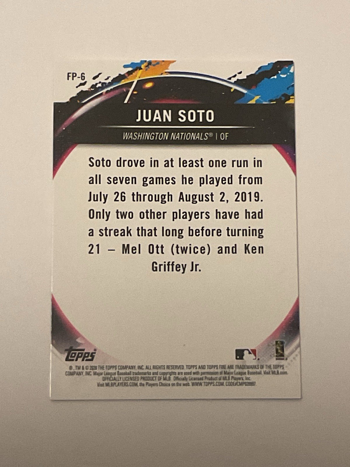 2020 Topps Chrome Topps Fire Preview National Baseball Card Day – Juan Soto #FP6