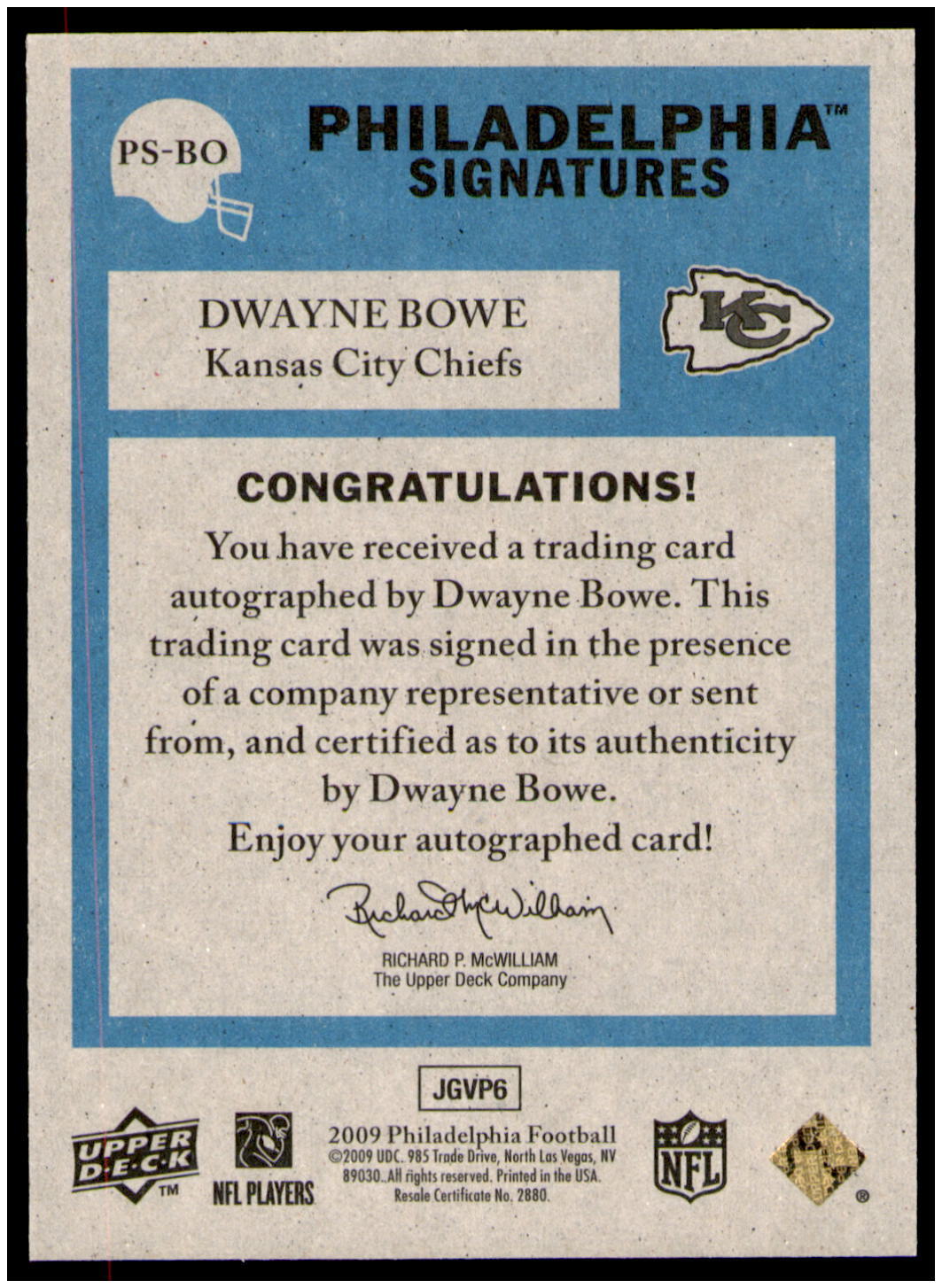 2009 Philadelphia #PS-BO Dwayne Bowe Signatures