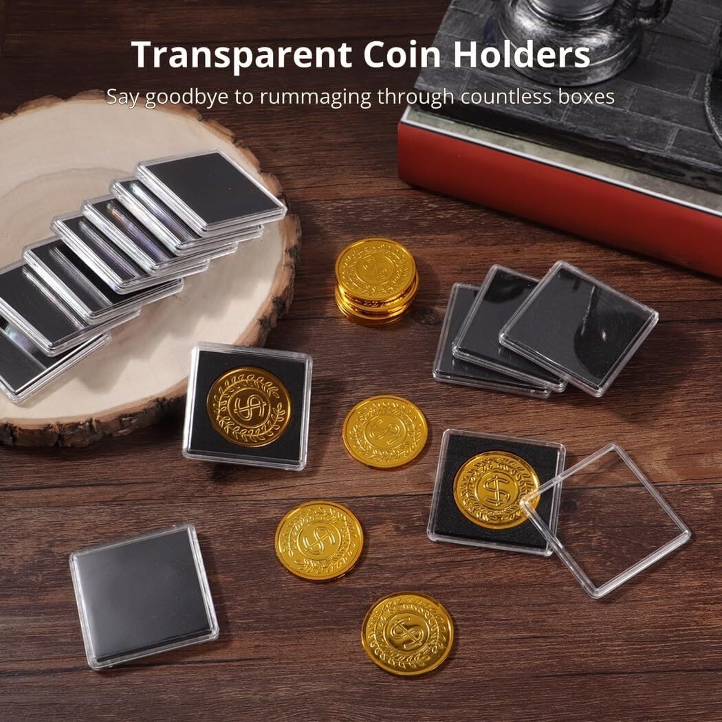 30Pcs Adjustable Acrylic Coin Collection Cases with Sponges Coin Snap Holder USA