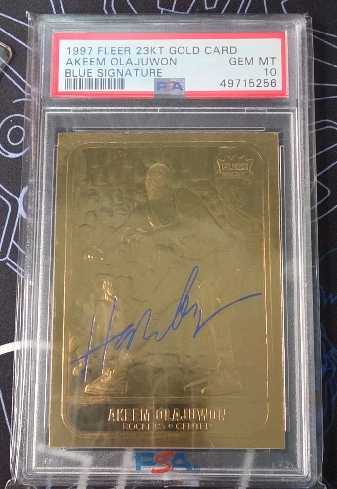 1996 Fleer 23KT Gold Akeem Olajuwon Blue Signature PSA 10 GEM MINT POP 1