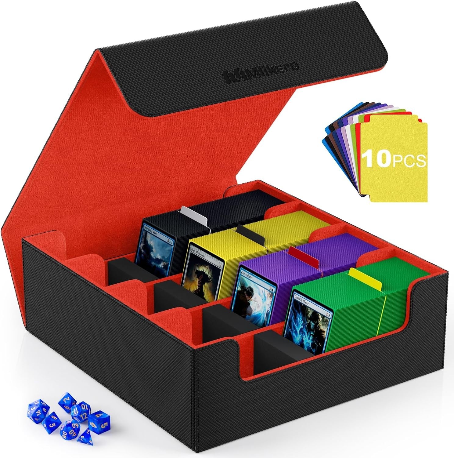 Black & Red Card Storage Box: Large Capacity with Colorful Dividers
