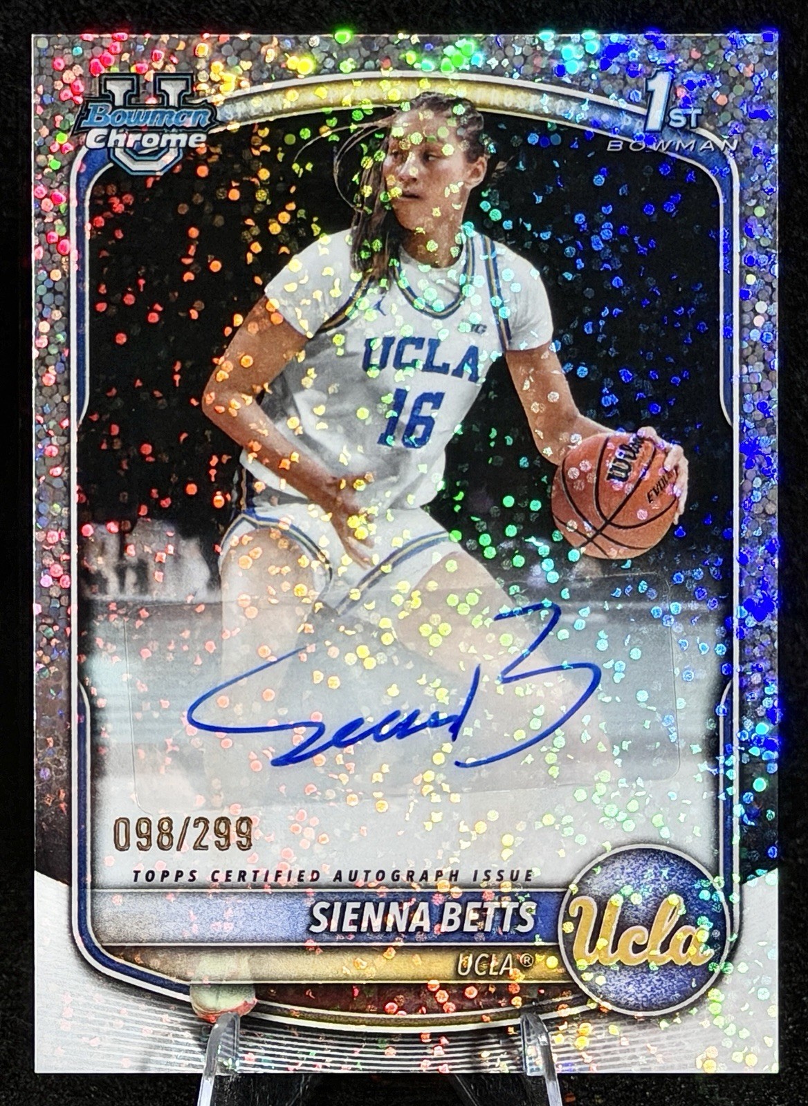 2025-26 Bowman Sienna Betts Chrome Auto Speckle Refractor 1st #/299 Bruins