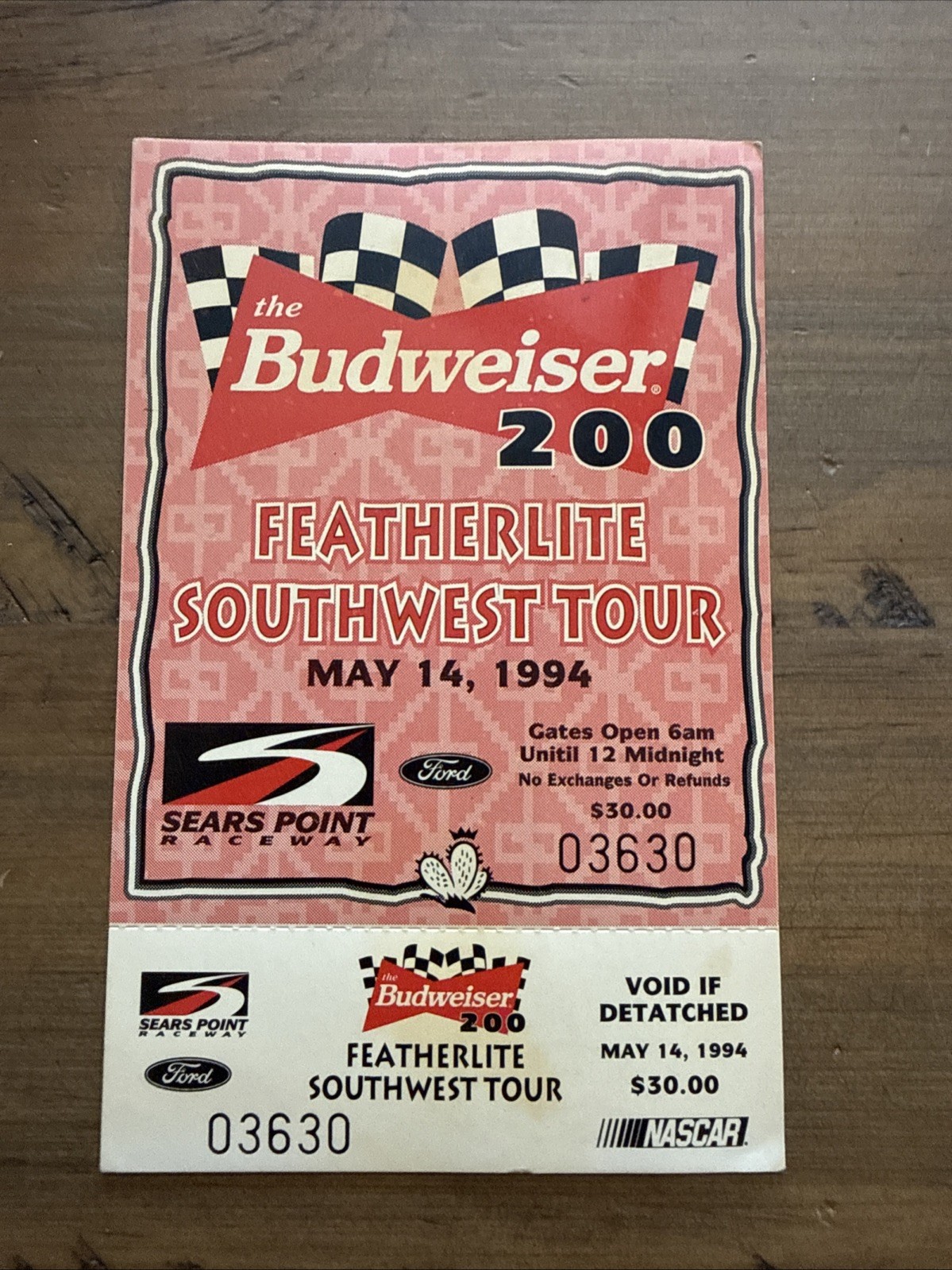 Sears Point Raceway Budweiser 200 Featherlite Southwest Ticket Stub