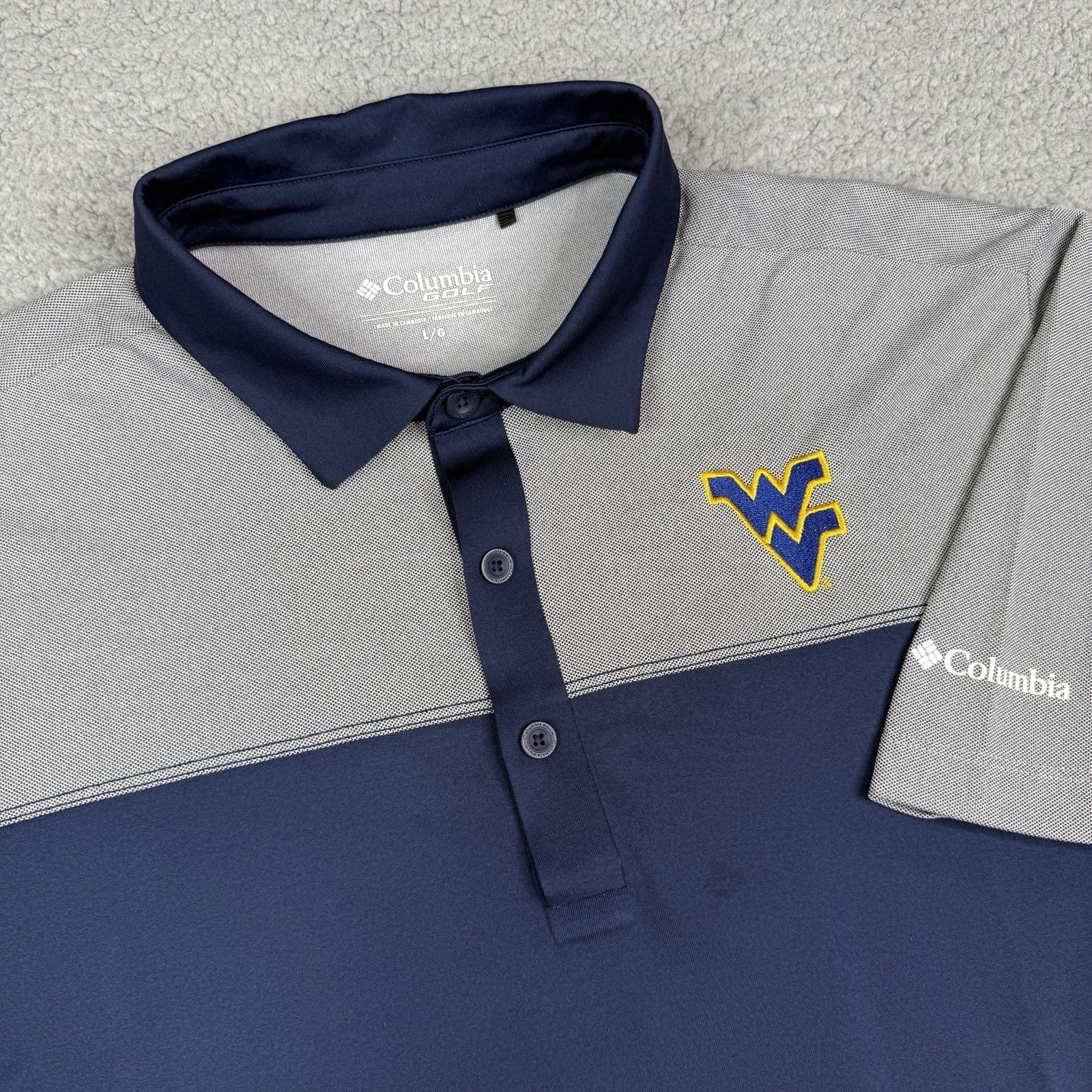 West Virginia Mountaineers Polo Shirt Mens L Blue Columbia Golf Omni-Wick NCAA