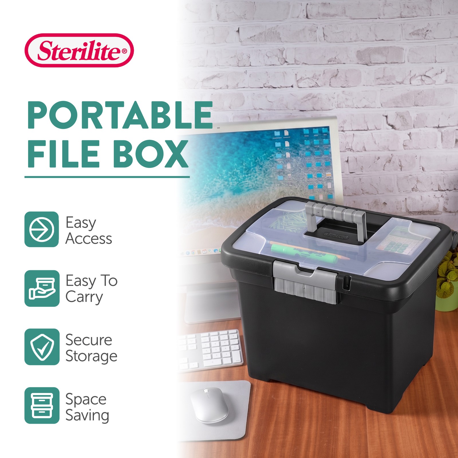 Sterilite Portable Lockable File Box Organizer with Handle (8 Pack)